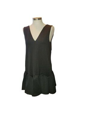 Black Mini Dress Whimsygoth Deep V Scalloped Ruffled Edge Size 12 Jj3397